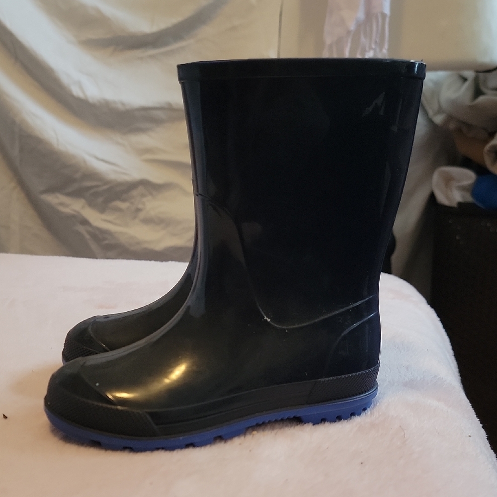 Black Rain Boots with Blue Soles